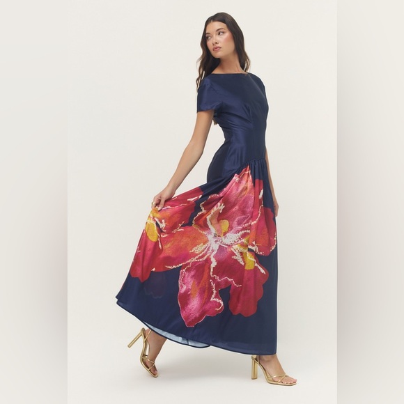 NWT Hutch Atley Dress Gown in Navy Raspberry Shantung in Size Small - Picture 6 of 12